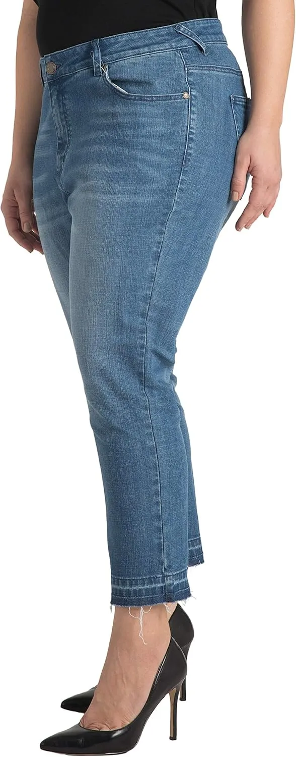 Standards & Practices Women's Plus Size Ankle Jeans with Cropped and Frayed Edges