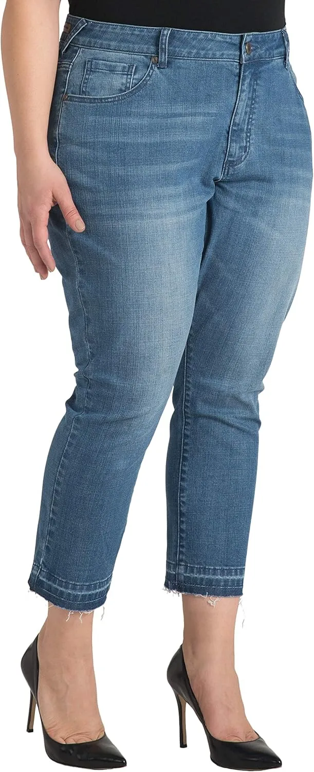 Standards & Practices Women's Plus Size Ankle Jeans with Cropped and Frayed Edges