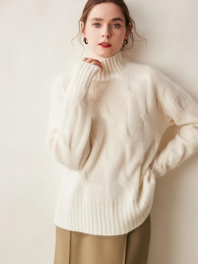 Thick Turtleneck Cashmere Sweater for Women Knitwear with Slits On Both Sides Loose Autumn Winter Sweater
