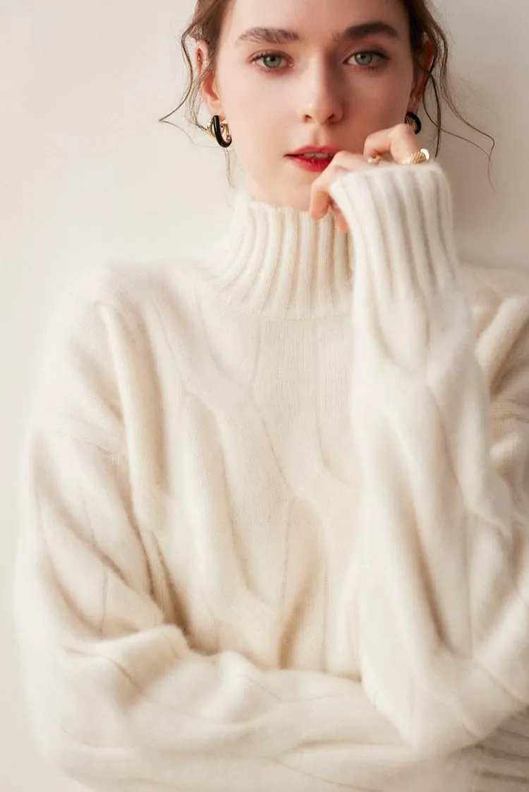Thick Turtleneck Cashmere Sweater for Women Knitwear with Slits On Both Sides Loose Autumn Winter Sweater