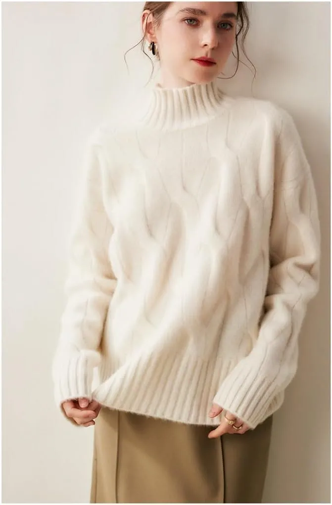 Thick Turtleneck Cashmere Sweater for Women Knitwear with Slits On Both Sides Loose Autumn Winter Sweater