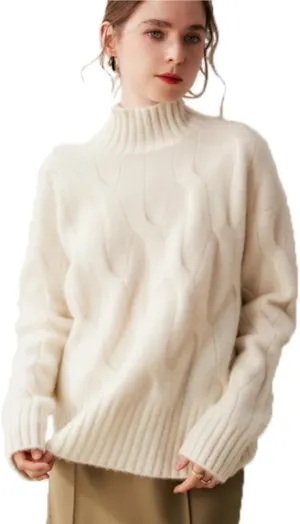 Thick Turtleneck Cashmere Sweater for Women Knitwear with Slits On Both Sides Loose Autumn Winter Sweater