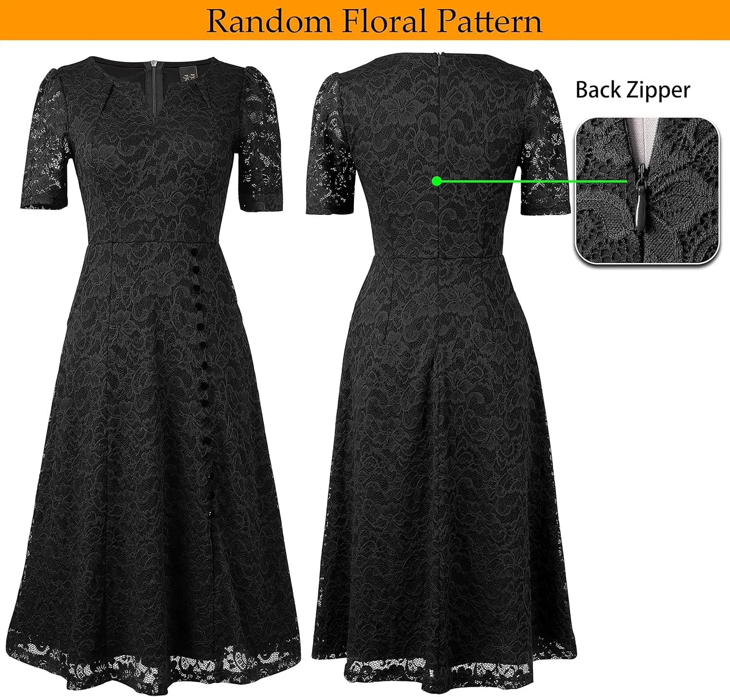 VFSHOW Women Pleated Notch V Neck Pockets Buttons Work Office Business A-Line Midi Dress