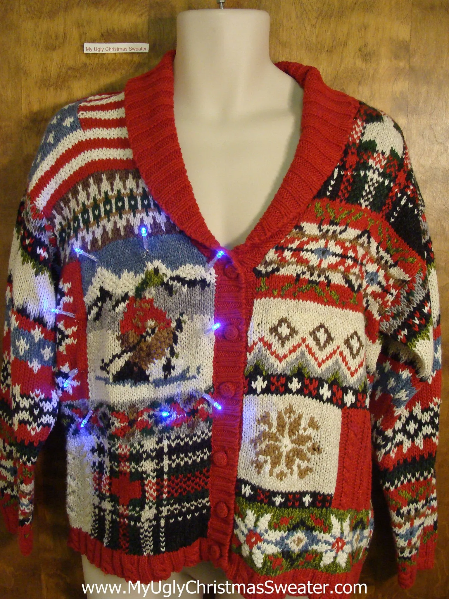 Vintage Style Patchwork Light Up Cheesy Christmas Sweater
