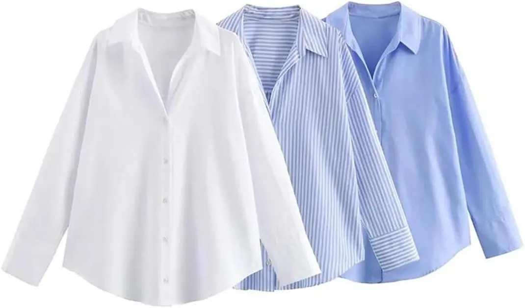 Woman Shirt Striped Long Sleeve Blouses Basic Shirts Top