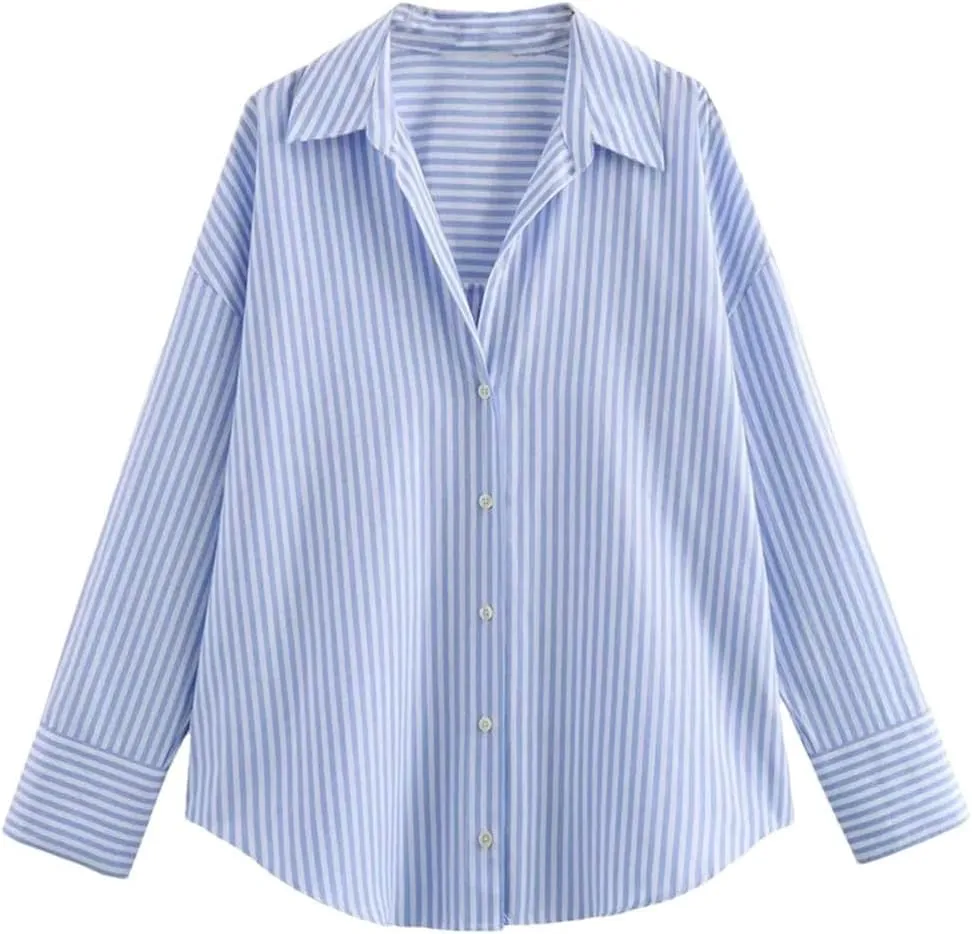 Woman Shirt Striped Long Sleeve Blouses Basic Shirts Top