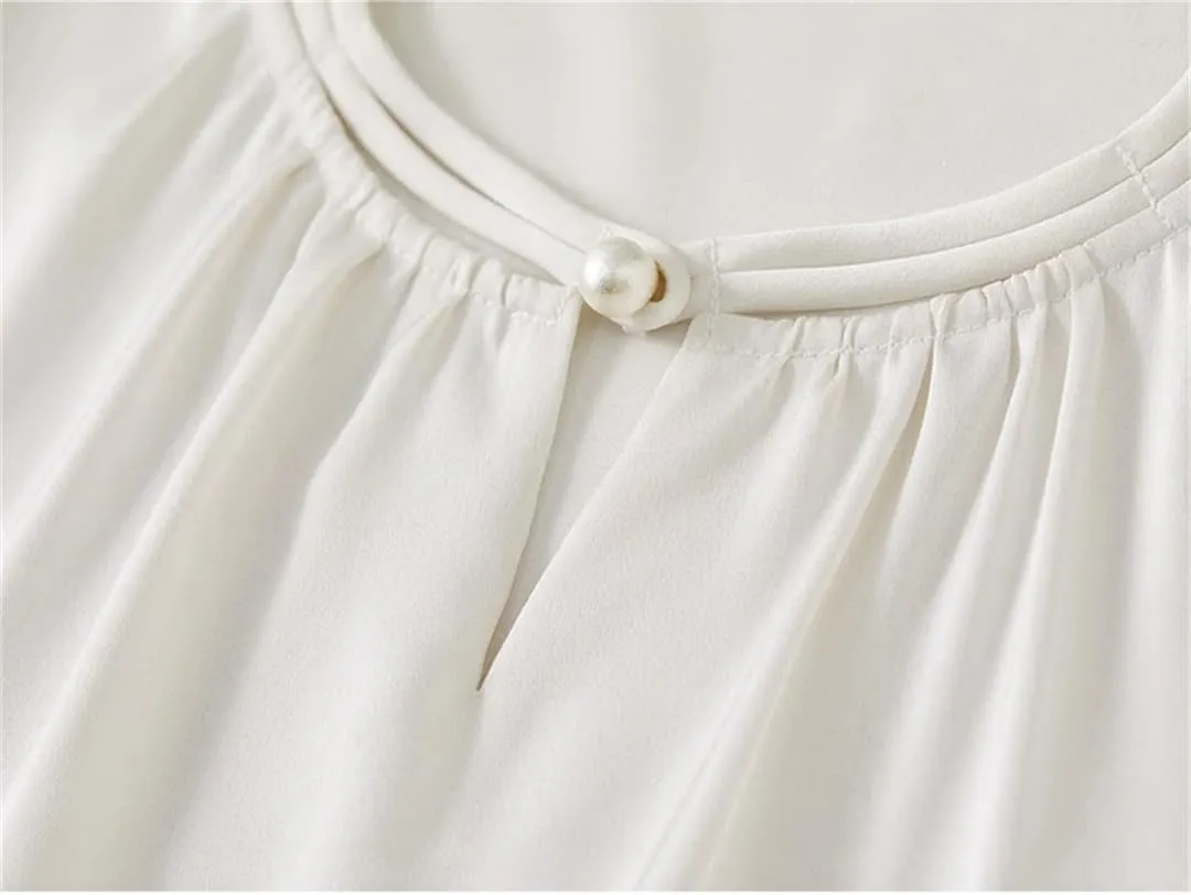 Women Chinese Style Hollow Out Blouse Crewneck Loose Fit Shirts Flare Sleeve Pullover Top