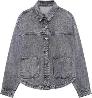 Women Loose Patchwork Pocket Blouse Lapel Long Sleeve Style Spring Jacket Casual Work Top