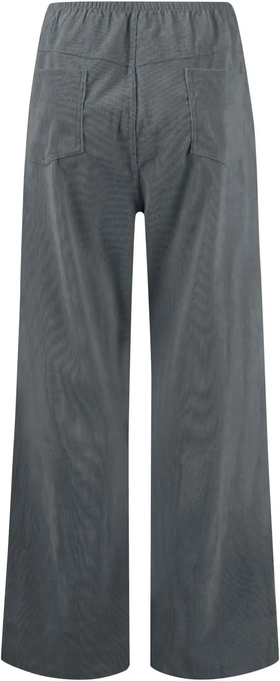 Women's Corduroy Flare Pants Skinny High Waisted Business Casual Pant Side Zipper Wide Leg Trousers with Pockets