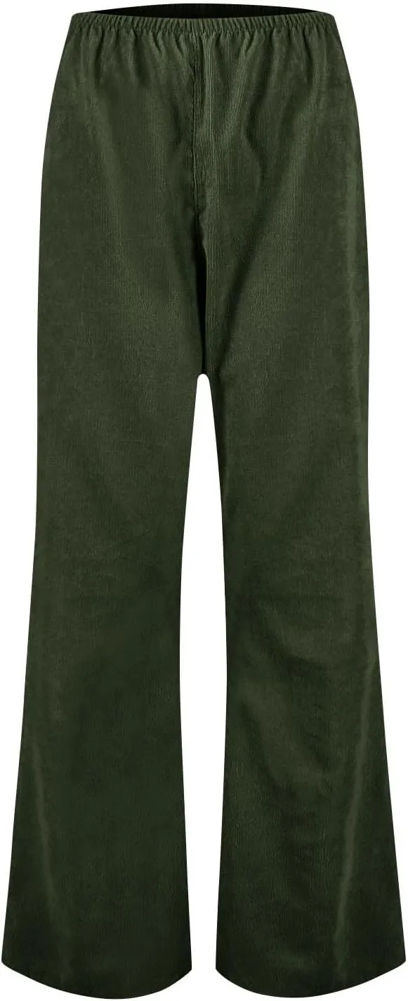 Women's Corduroy Flare Pants Skinny High Waisted Business Casual Pant Side Zipper Wide Leg Trousers with Pockets
