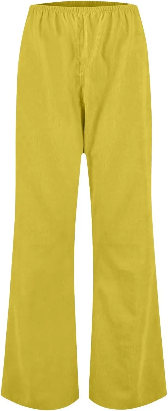 Women's Corduroy Flare Pants Skinny High Waisted Business Casual Pant Side Zipper Wide Leg Trousers with Pockets