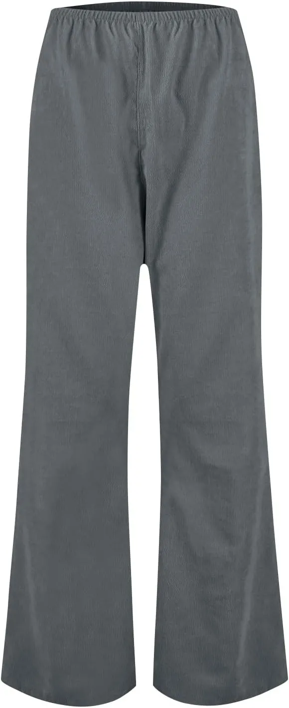 Women's Corduroy Flare Pants Skinny High Waisted Business Casual Pant Side Zipper Wide Leg Trousers with Pockets