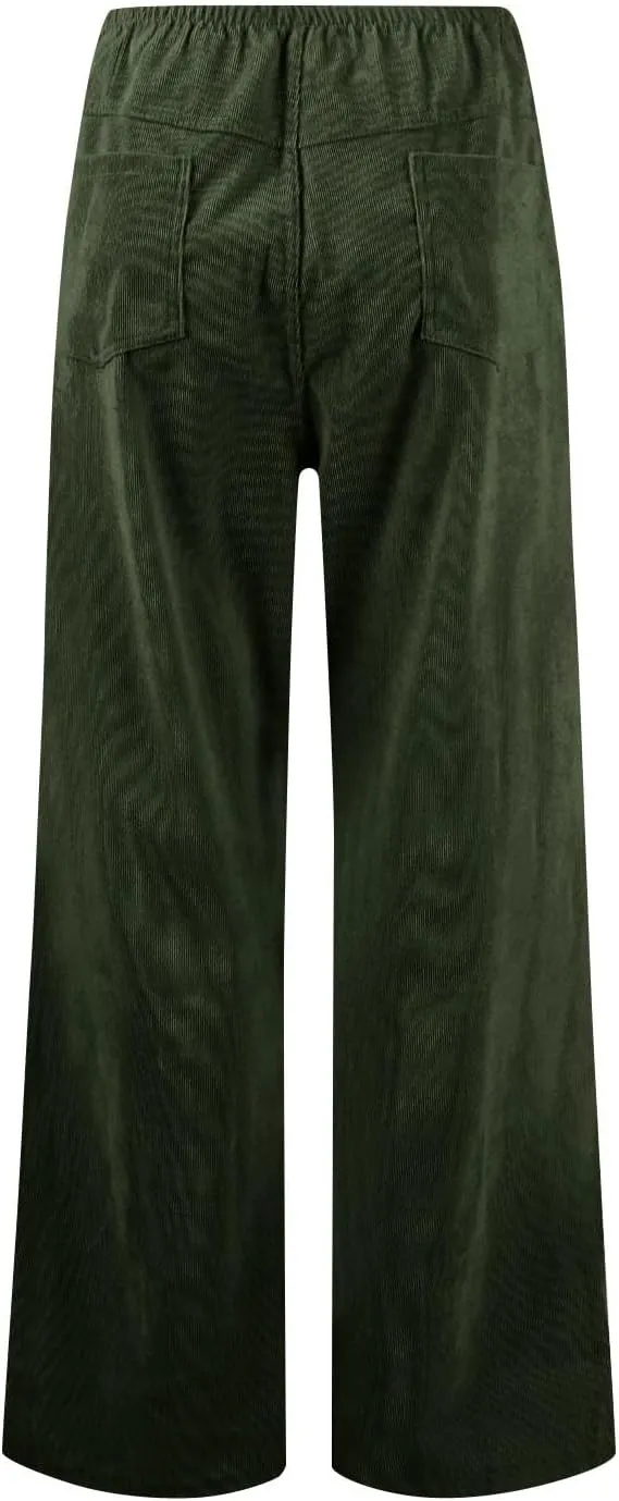 Women's Corduroy Flare Pants Skinny High Waisted Business Casual Pant Side Zipper Wide Leg Trousers with Pockets