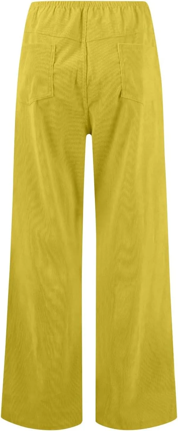 Women's Corduroy Flare Pants Skinny High Waisted Business Casual Pant Side Zipper Wide Leg Trousers with Pockets