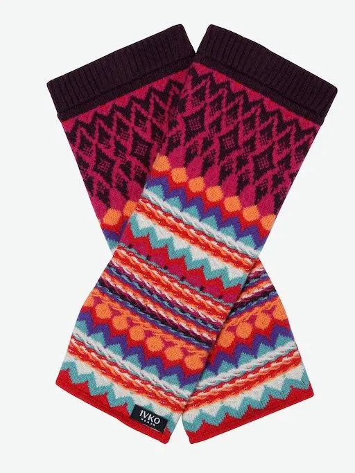 Wrist Warmers, Geometric Pattern - Pink